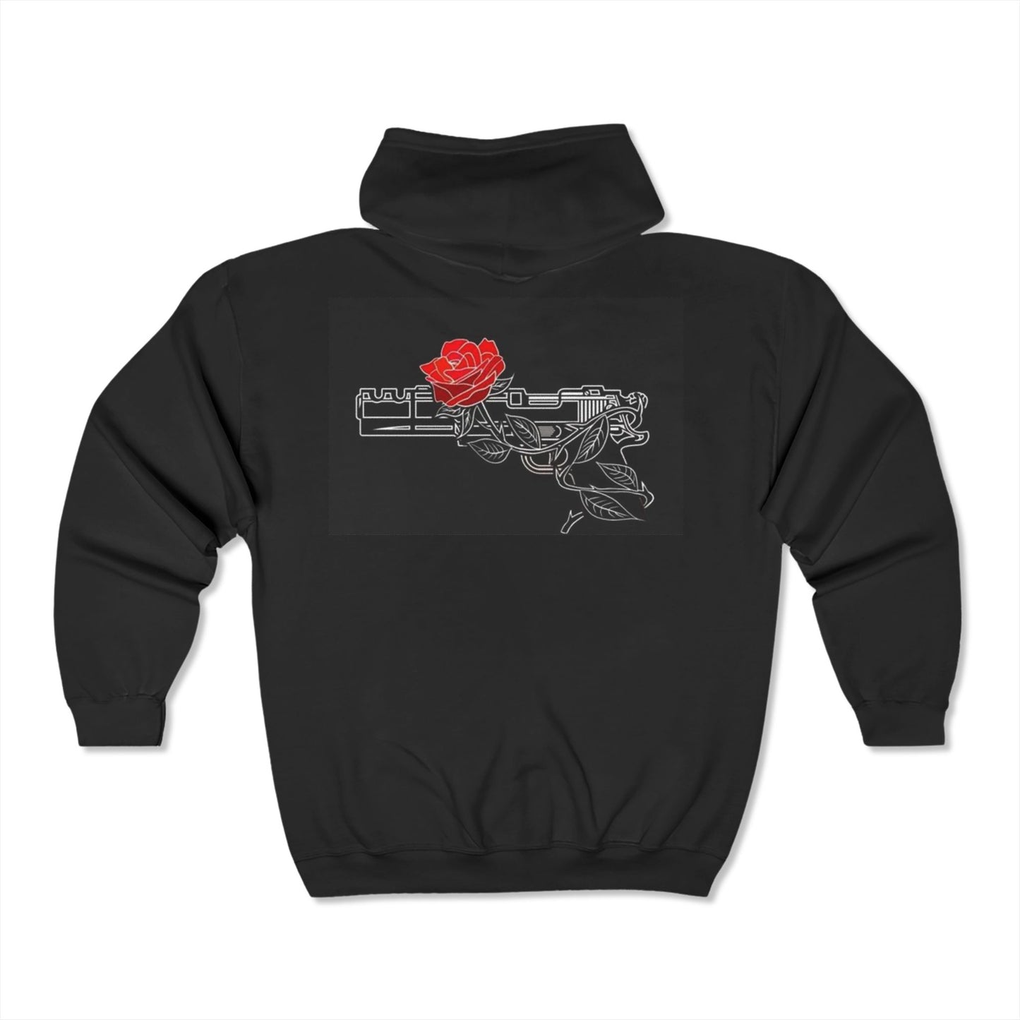 Rose & Gun Graphic Unisex Zip-Up Hoodie - Edgy Streetwear