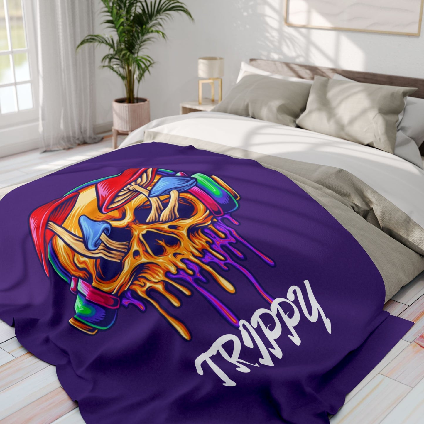 Trippy Mushroom Arctic Fleece Blanket - Colorful Skull Design for Cozy Vibes