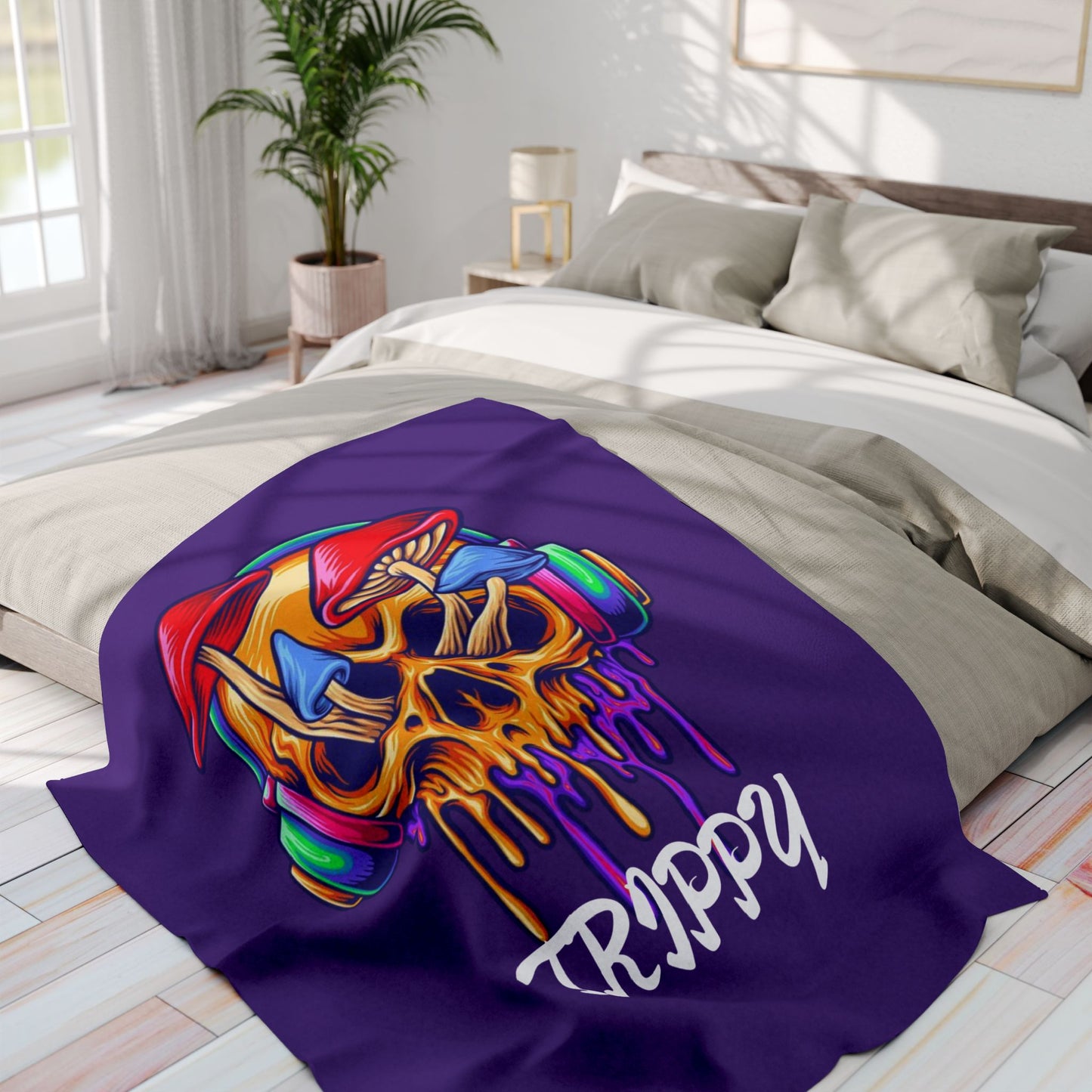 Trippy Mushroom Arctic Fleece Blanket - Colorful Skull Design for Cozy Vibes